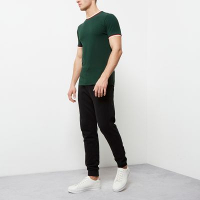 Dark green tipped muscle fit T-shirt
